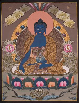 Original Hand-Painted Blue Medicine Buddha | Bhaisajyaguru Thangka Painting